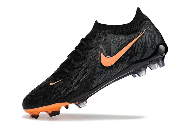 Nike Preto Laranja Tricô Superior Colar Sock-Fit Campo Firme Sapatos de Futebol 3