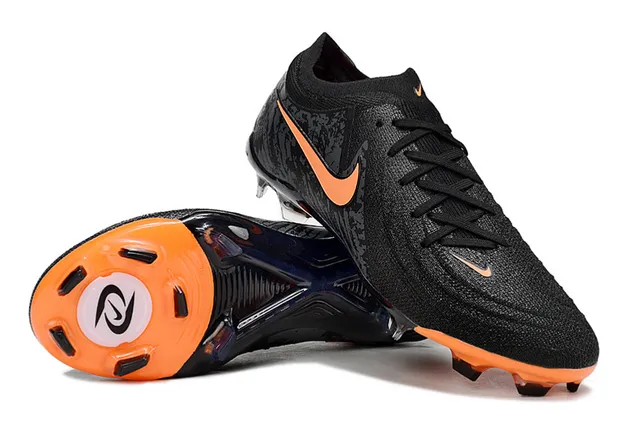 Nike Preto Laranja Tricô Superior Colar Sock-Fit Campo Firme Sapatos de Futebol 4