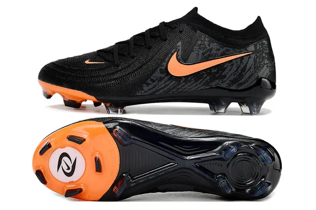 Nike Preto Laranja Tricô Superior Colar Sock-Fit Campo Firme Sapatos de Futebol 6