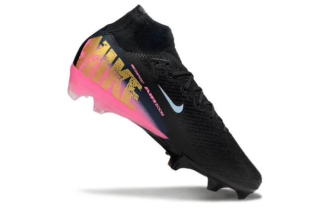 Nike Preto Rosa Alto Corte Colar de Ajuste de Meia Parte Superior com Gradiente Solo Firme Sapatos de Futebol 2
