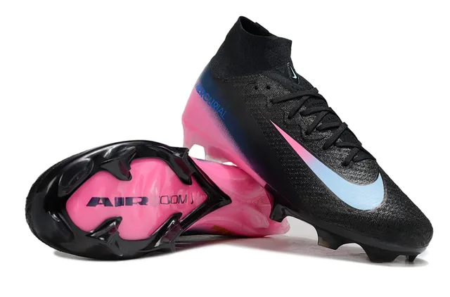 Nike Preto Rosa Alto Corte Colar de Ajuste de Meia Parte Superior com Gradiente Solo Firme Sapatos de Futebol 4