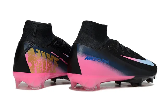 Nike Preto Rosa Alto Corte Colar de Ajuste de Meia Parte Superior com Gradiente Solo Firme Sapatos de Futebol 5
