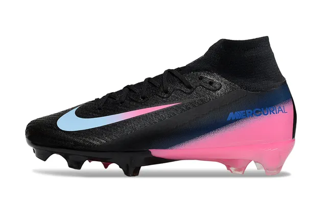 Nike Preto Rosa Alto Corte Colar de Ajuste de Meia Parte Superior com Gradiente Solo Firme Sapatos de Futebol 6