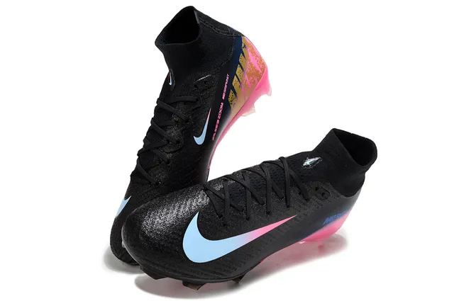Nike Preto Rosa Alto Corte Colar de Ajuste de Meia Parte Superior com Gradiente Solo Firme Sapatos de Futebol 7