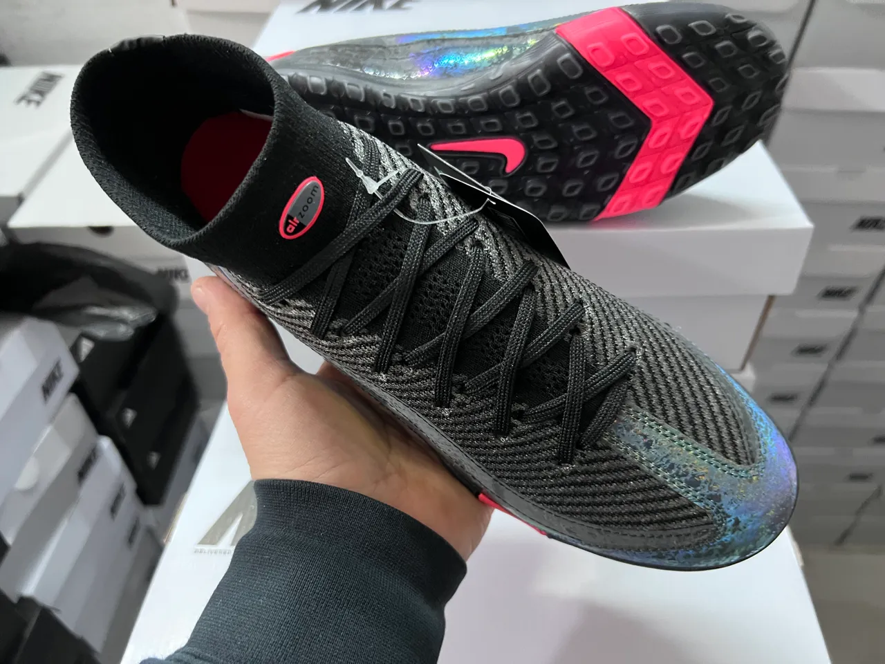 Nike Chaussures de Football Turf Noir Rose Col à Enfilage Overlay Vague Iridescente 5