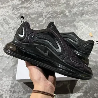 Nike أسود فضي طول كامل مرئي وحدة هواء شكل موجة طبقات اصطناعية أحذية رياضية أسلوب حياة