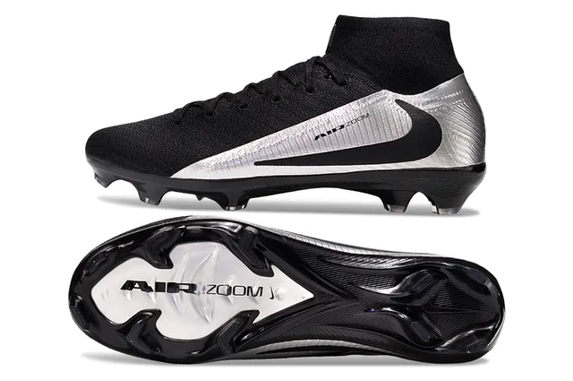 Nike 黑色银色针织鞋面高切袜领人工草地足球鞋 6