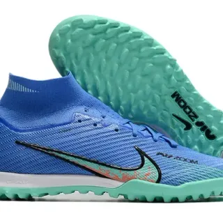 Nike Chaussures de Football Turf Upper en Maille Bleu Vert Haut de Coupe avec Studs Coniques