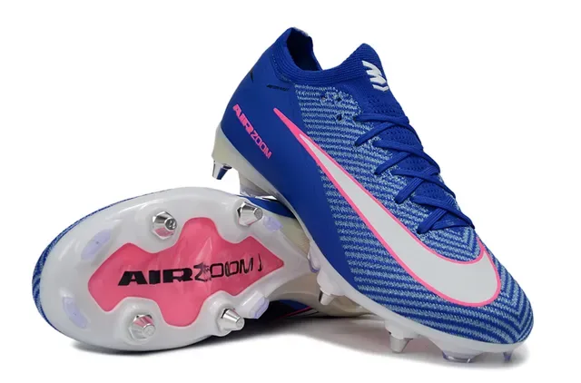 Nike أحذية كرة القدم ذات الجزء العلوي المحبوك الأزرق والوردي ياقة التوصيل الديناميكي الأرض الصلبة 3