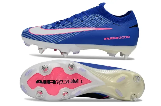 Nike أحذية كرة القدم ذات الجزء العلوي المحبوك الأزرق والوردي ياقة التوصيل الديناميكي الأرض الصلبة 6