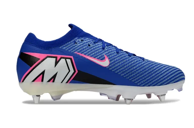 Nike أحذية كرة القدم ذات الجزء العلوي المحبوك الأزرق والوردي ياقة التوصيل الديناميكي الأرض الصلبة 7