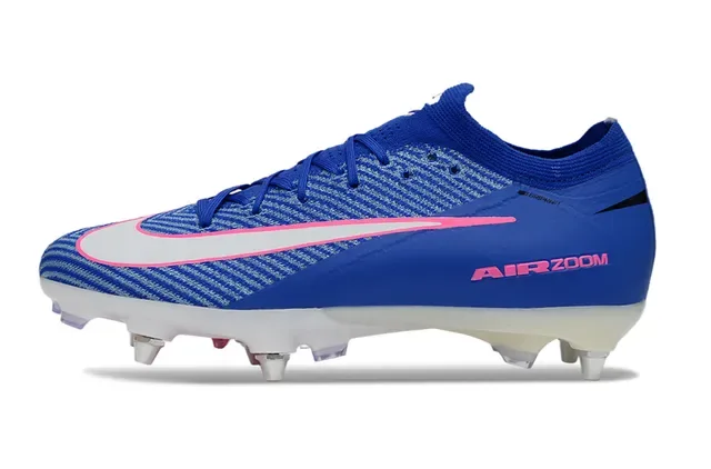 Nike أحذية كرة القدم ذات الجزء العلوي المحبوك الأزرق والوردي ياقة التوصيل الديناميكي الأرض الصلبة 8