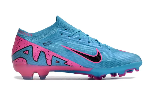 Nike नीला गुलाबी लो-कट सॉक-फिट अपर फ्लाईकनिट कंस्ट्रक्शन फर्म-ग्राउंड सोकर जूते 7