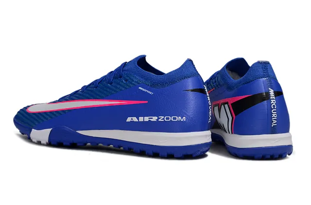 Nike Tênis de futebol upper de malha azul e branco sola com studs de turf para grama artificial 4