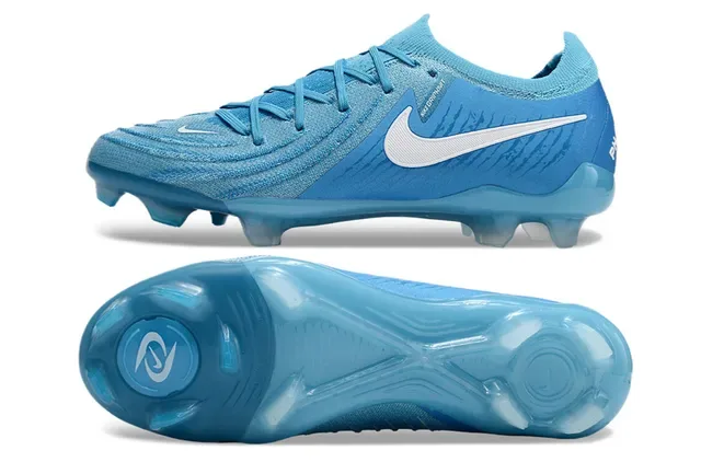 Nike नीला सफेद लो-कट निट अपर असिमेट्रिकल लेसिंग फर्म-ग्राउंड सोकर शूज 5