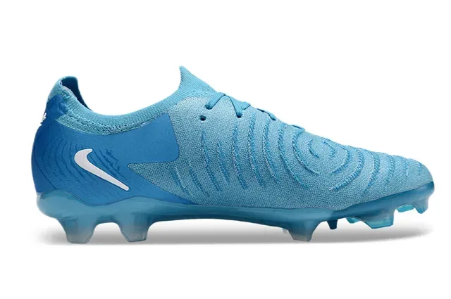 Nike नीला सफेद लो-कट निट अपर असिमेट्रिकल लेसिंग फर्म-ग्राउंड सोकर शूज 7
