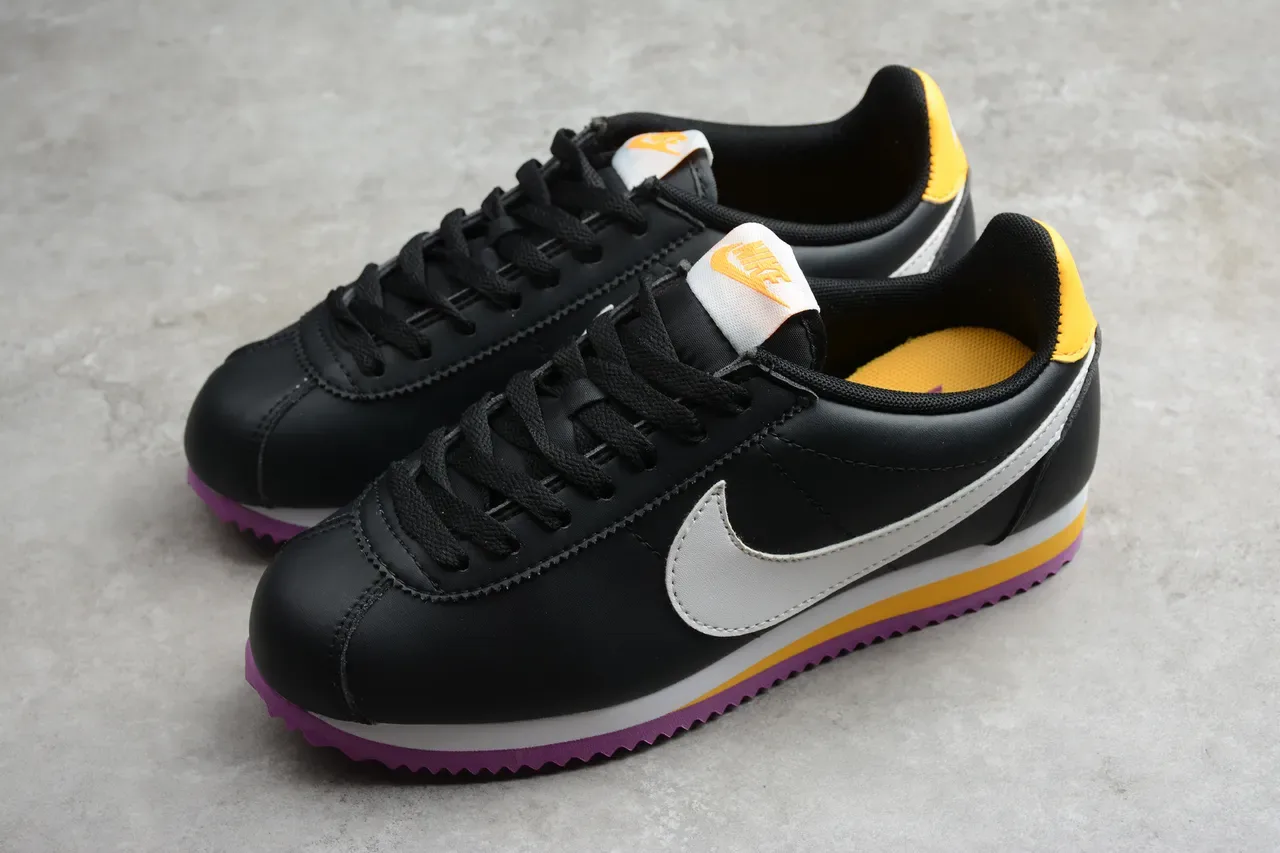 Nike Cortez Noir Blanc Jaune Violet Chaussures Lifestyle 6