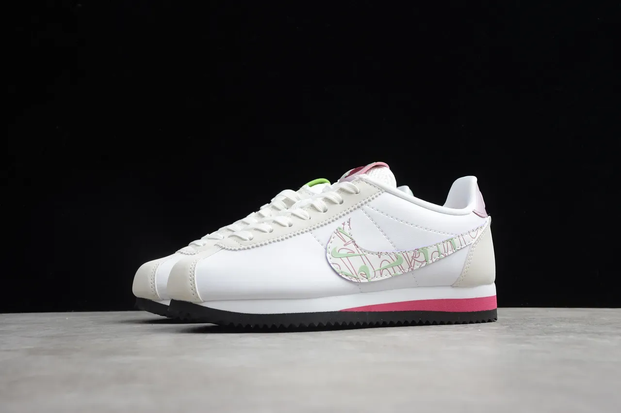 Nike Cortez zapatillas lifestyle blancas rosas verdes con patrón 6
