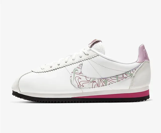 Nike Cortez zapatillas lifestyle blancas rosas verdes con patrón 23