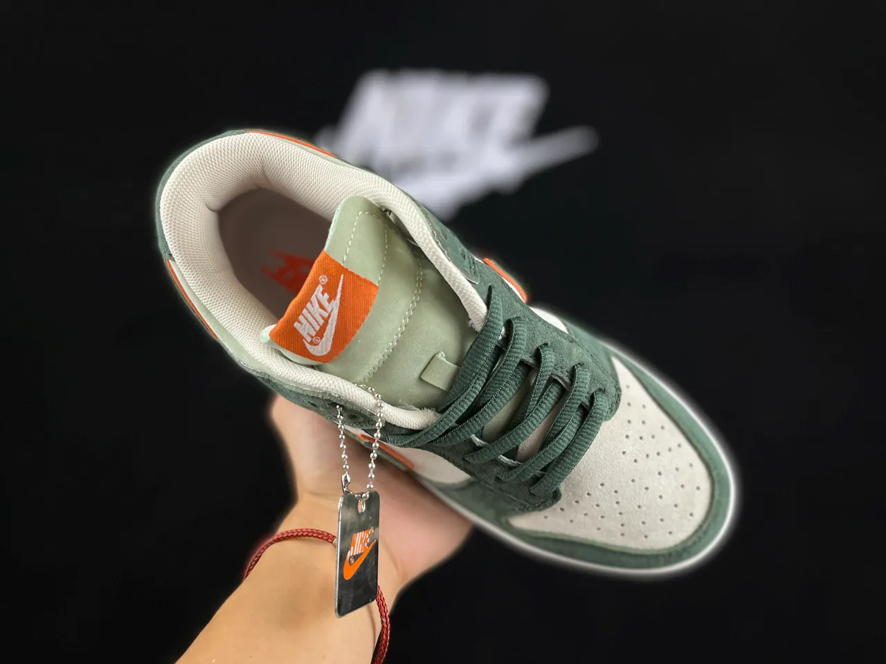 Nike Dunk Low Olive Green and Orange Suede Skateboard Shoes 3