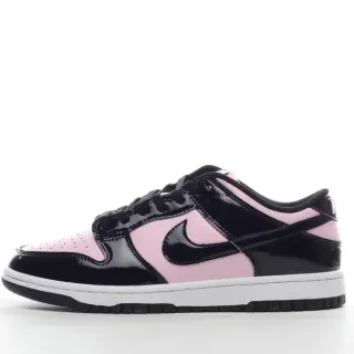 Nike Dunk Low Sneakers Lifestyle Rose et Noir Cuir Patenté