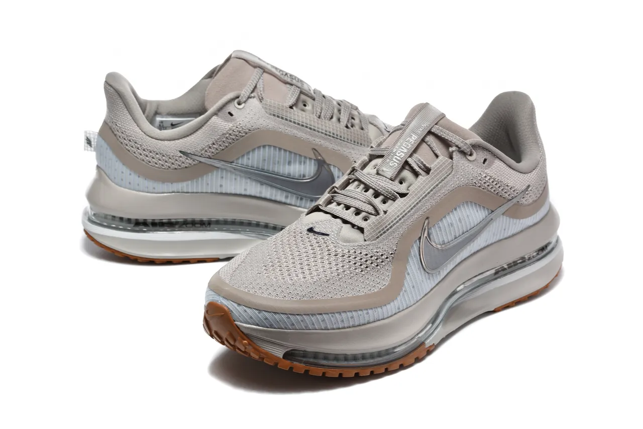 Nike Gray Beige Engineered Mesh Upper Full-Length Air Zoom Unit Running Shoes 4