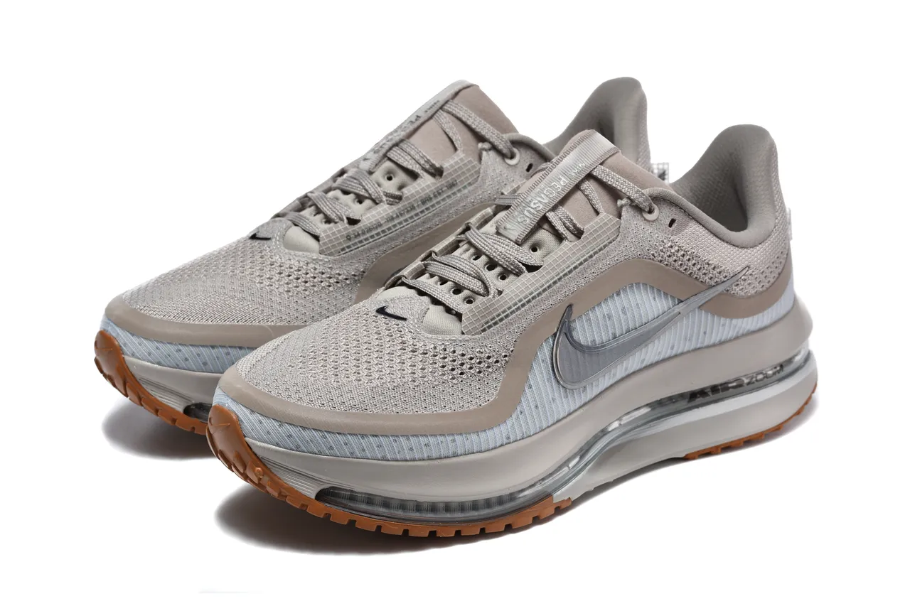 Nike Gray Beige Engineered Mesh Upper Full-Length Air Zoom Unit Running Shoes 6