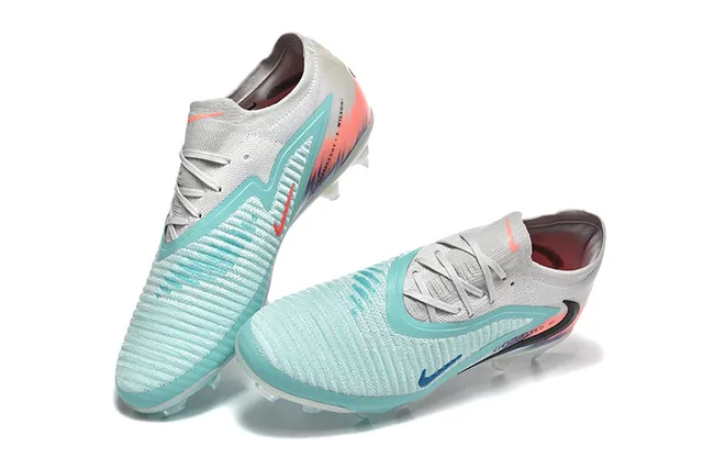 Nike cinza e azul de corte baixo gola de meias upper de malha texturizada para gramado firme sapatos de futebol 2