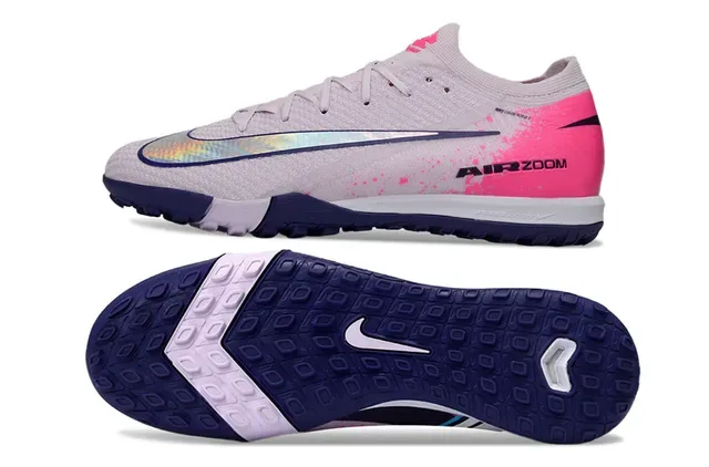 Nike Gray Pink Knit Upper Iridescent Swoosh Turf Soccer Shoes 5