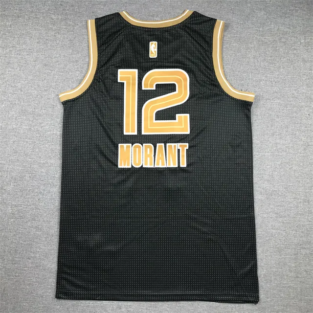 Nike Memphis Grizzlies Ja Morant Black Select Edition Gold Perforated Mesh V-Neck Jersey 3