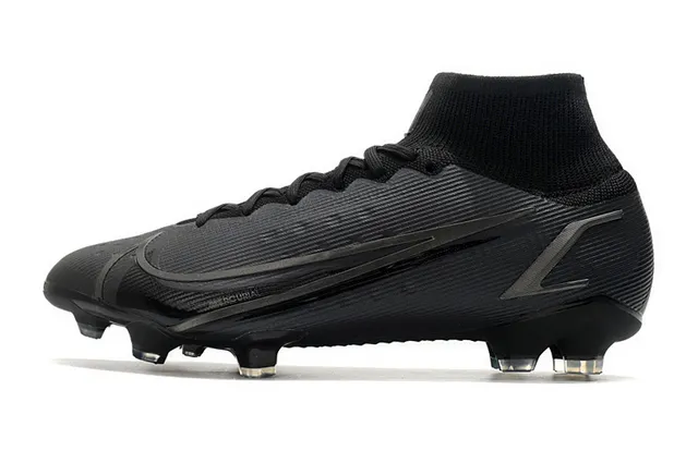 Nike Mercurial High-Cut Preto Superfície Firme Sapatos de Futebol 5