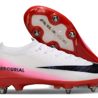 Nike Mercurial Chaussures de football blanc et rouge upper de maille talon gradiente Firm-Ground