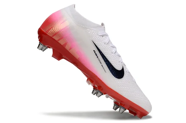 Nike Mercurial Sapatos de Futebol branco e vermelho com upper de malha calcanhar gradiente Firm-Ground 2