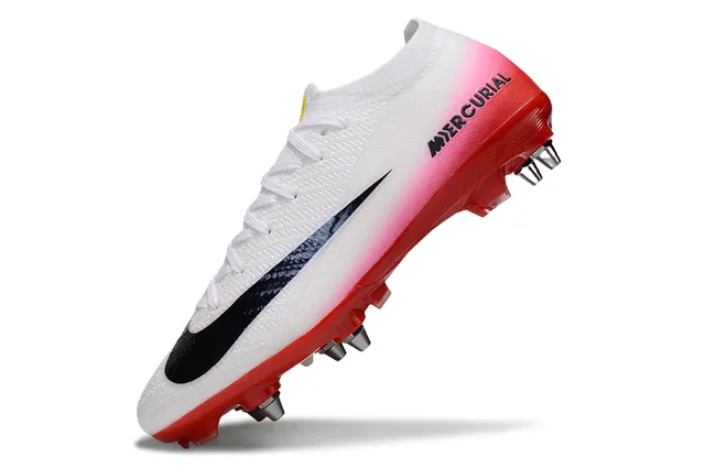 Nike Mercurial Sapatos de Futebol branco e vermelho com upper de malha calcanhar gradiente Firm-Ground 3