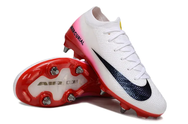 Nike Mercurial Sapatos de Futebol branco e vermelho com upper de malha calcanhar gradiente Firm-Ground 4