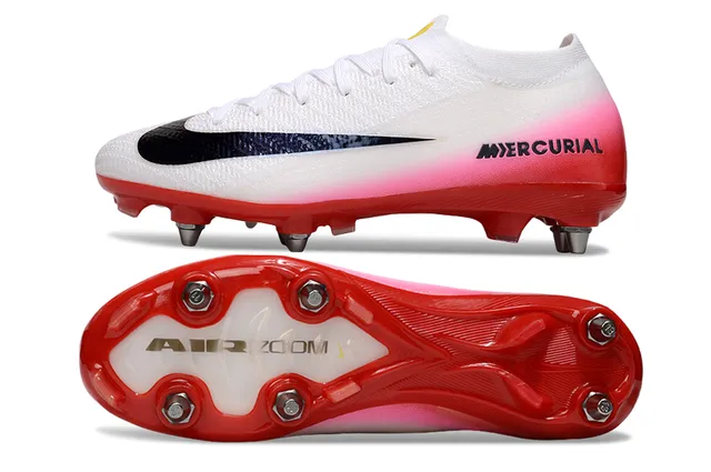 Nike Mercurial Sapatos de Futebol branco e vermelho com upper de malha calcanhar gradiente Firm-Ground 6