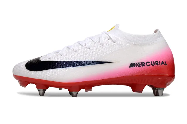 Nike Mercurial Sapatos de Futebol branco e vermelho com upper de malha calcanhar gradiente Firm-Ground 7