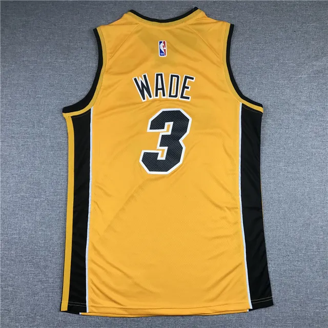 Nike Miami Heat Dwyane Wade #3 Edição Reward Edition Amarelo Preto Sem Mangas Gola V Camiseta 2