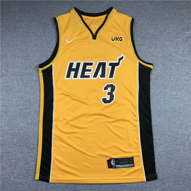 Nike Miami Heat Dwyane Wade #3 Edição Reward Edition Amarelo Preto Sem Mangas Gola V Camiseta 3