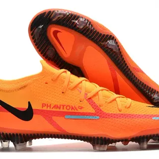 Nike حذاء كرة القدم الركبة من نسيج أورانج وأسود مع كولار تثبيت ديناميكي وأرضية صلبة