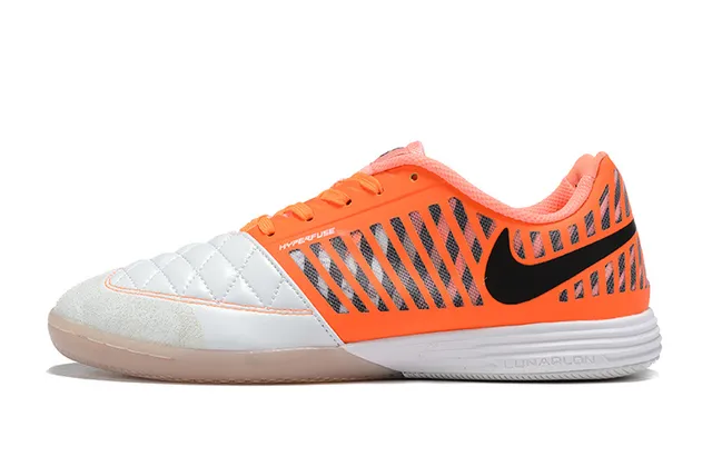Nike chaussures de football indoor orange et blanc boîte à orteils matelassée superposition de cage synthétique 7