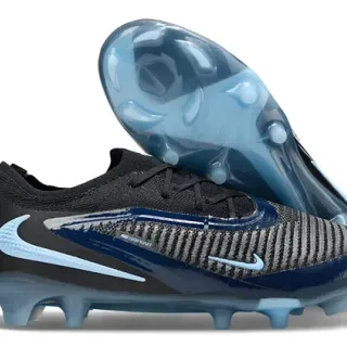 Nike Phantom GT Preto Azul Flyknit Upper Dynamic Fit Collar Firm-Ground Sapatos de Futebol