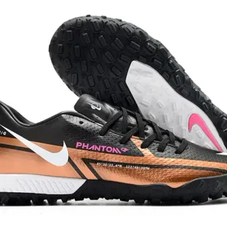 Nike Phantom GT Preto Marrom Baixo Superior Sintético Metálico Cobre-Laranja Gradiente Grama Sapatos de Futebol