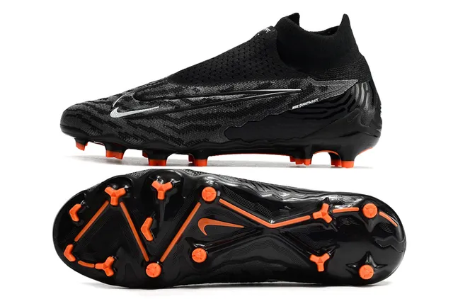 Nike Phantom GT Black Orange Col haut tricoté Lacets asymétriques Couvercle Terrain ferme Chaussures de football 2