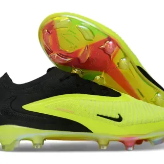 Nike Phantom GT Preto Amarelo Low-Cut Upper de Malha Cadarços Assimétricos Firm-Ground Sapatos de Futebol