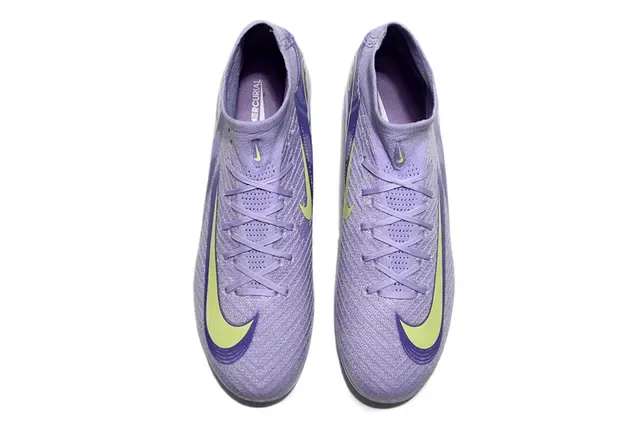 Nike Phantom GT बैंगनी पीला हाई टॉप सॉक-फिट अपर निट कंस्ट्रक्शन फर्म ग्राउंड सॉकर शूज 2