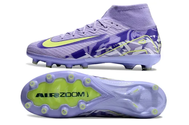 Nike Phantom GT बैंगनी पीला हाई टॉप सॉक-फिट अपर निट कंस्ट्रक्शन फर्म ग्राउंड सॉकर शूज 5