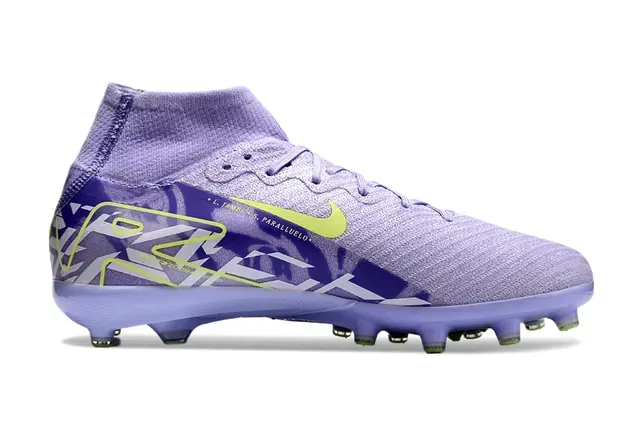 Nike Phantom GT बैंगनी पीला हाई टॉप सॉक-फिट अपर निट कंस्ट्रक्शन फर्म ग्राउंड सॉकर शूज 7