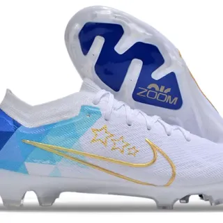 Nike Phantom GT Blanc Bleu Or chaussures de football pour terrain ferme