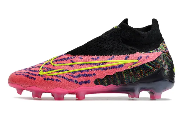 Nike Phantom GT Yellow Pink Confort de chaussette Tissu tricoté Supérieur Asymétrique Col sans lacets Surface ferme Chaussures de football 6
